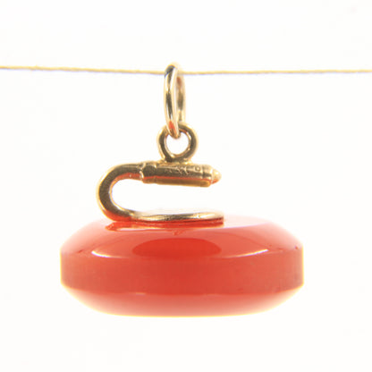 Vintage 9ct Hallmarked Yellow Gold Carnelian Curling Stone Charm Pendant Gift