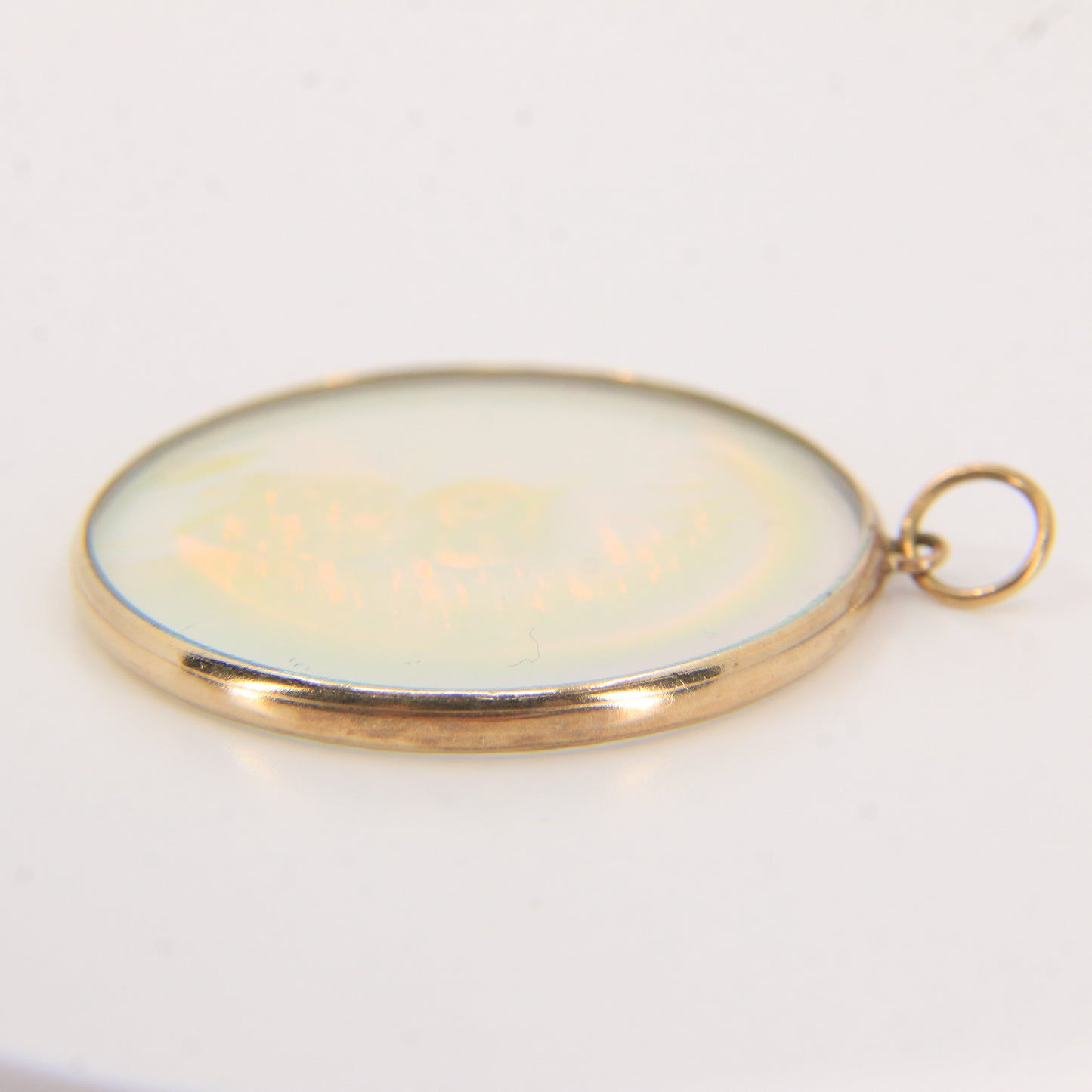 Vintage 9ct Gold Owl Intaglio Glass Pendant Moon Design Round Charm Gift