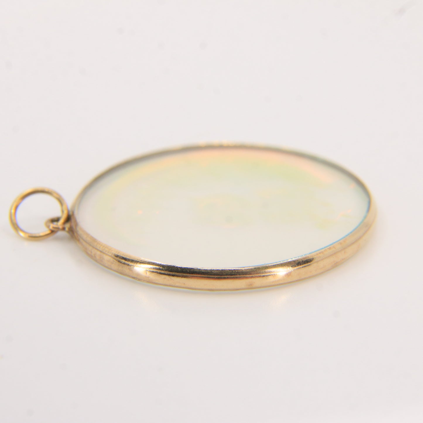 Vintage 9ct Gold Owl Intaglio Glass Pendant Moon Design Round Charm Gift