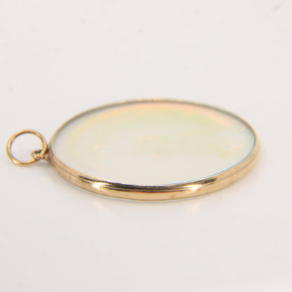 Vintage 9ct Gold Owl Intaglio Glass Pendant Moon Design Round Charm Gift
