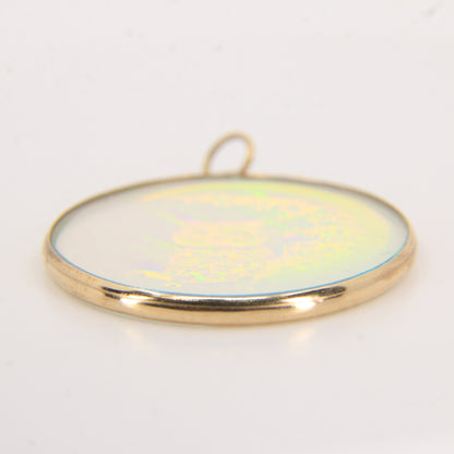Vintage 9ct Gold Owl Intaglio Glass Pendant Moon Design Round Charm Gift