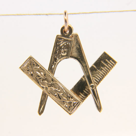 Vintage 9ct Gold Hallmarked Masonic Folding Pendant Compass Square Freemason