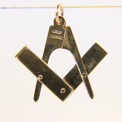 Vintage 9ct Gold Hallmarked Masonic Folding Pendant Compass Square Freemason