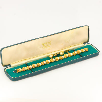 Vintage 18 Carat Gold Pearl Jewellery Set Bracelet & Earrings