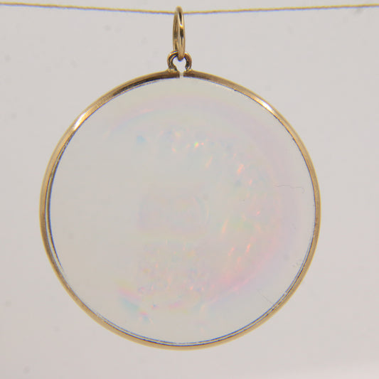 Vintage 9ct Gold Owl Intaglio Glass Pendant Moon Design Round Charm Gift