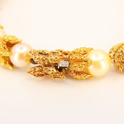 Vintage 18 Carat Gold Pearl Jewellery Set Bracelet & Earrings