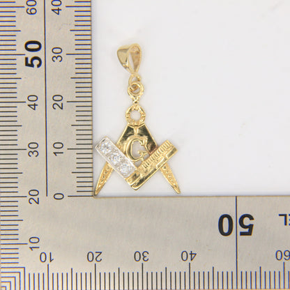 Vintage 9ct Gold Hallmarked Masonic Pendant Compass Square G Emblem CZ Stones