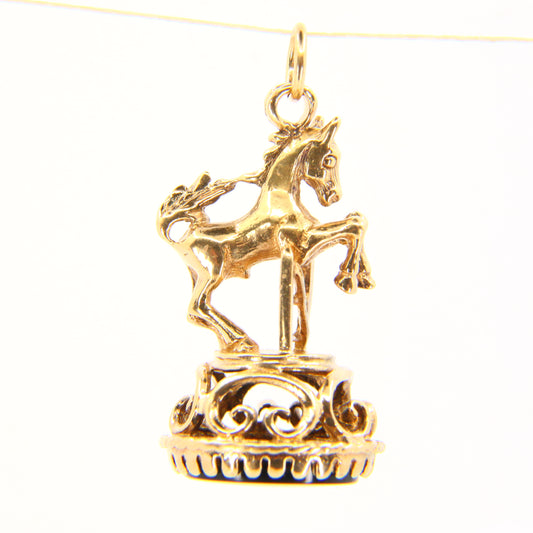 Vintage 9ct Jumping Horse Charm Onyx Stone Hallmarked Gold Pendant Equine Gift