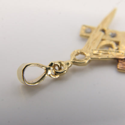Vintage 9ct Gold Hallmarked Masonic Pendant Compass Square G Emblem CZ Stones
