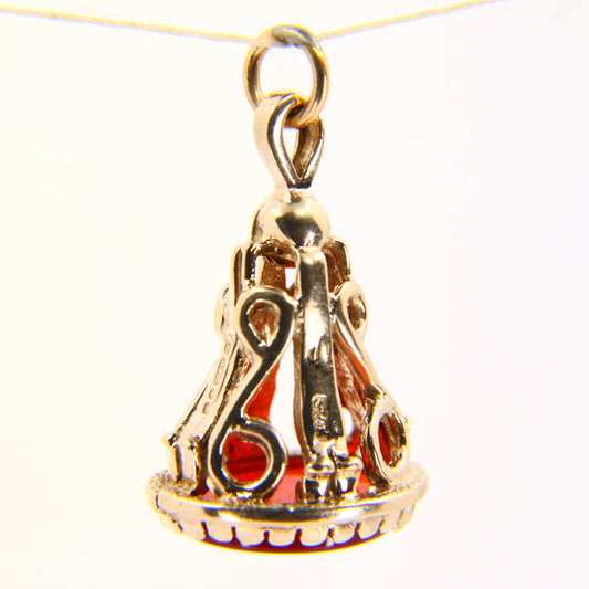 Vintage 9ct Cornellian Stone Drop Fob Charm Hallmarked Yellow Gold Red Pendant