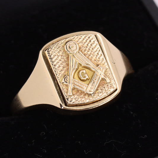 Vintage 9ct Hallmarked Gold Masonic Spinner Signet Ring Engravable Size V Boxed