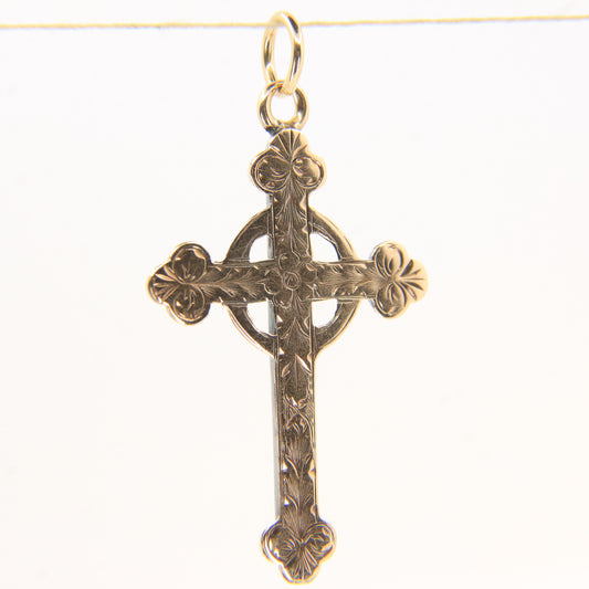 Antique 9ct Hallmarked Gold Cross – P.Bros Solid Gold Pendant Charm