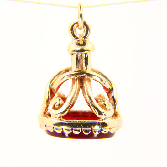 Vintage 9ct Cornellian Stone Drop Fob Charm Hallmarked Yellow Gold Red Pendant