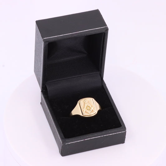 Vintage 9ct Hallmarked Gold Masonic Spinner Signet Ring Engravable Size V Boxed