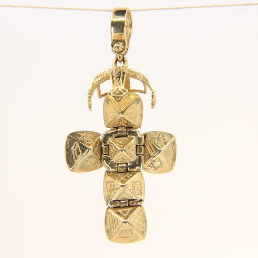 Vintage 9ct Gold Hallmarked Masonic Ball Pendant Folding Orb Cross Engraved