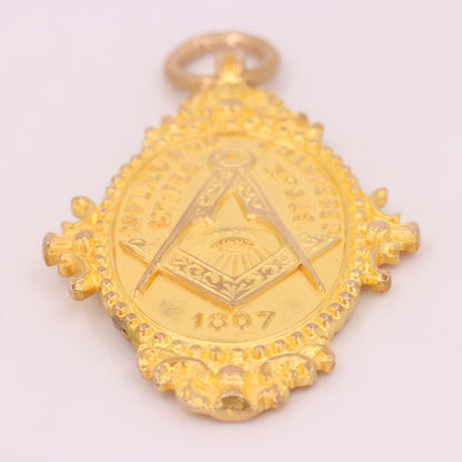 Antique 9ct Hallmarked Gold Glasgow Masonic Lodge Pendant Fob Charm 1907 Gift