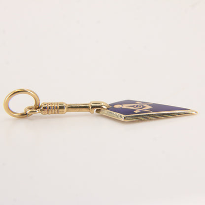 Vintage 9ct Gold Hallmarked Masonic Trowel Pendant Blue Enamel Freemason Charm