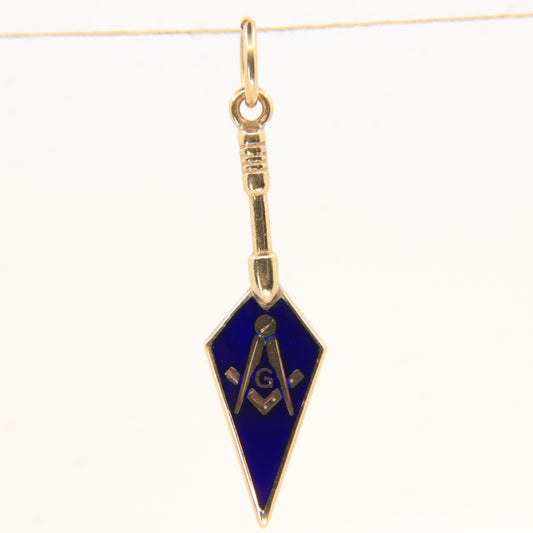 Vintage 9ct Gold Hallmarked Masonic Trowel Pendant Blue Enamel Freemason Charm