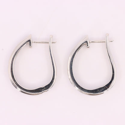 Vintage 9ct Hallmarked White Gold Hoop Earrings Diamond Baguette Set Boxed Gift