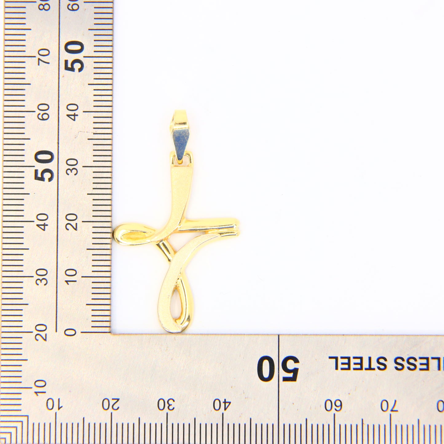 Vintage 18K Gold Modern 3 Tone Art Wavey Cross 18ct Pendant Yellow Gold Charm