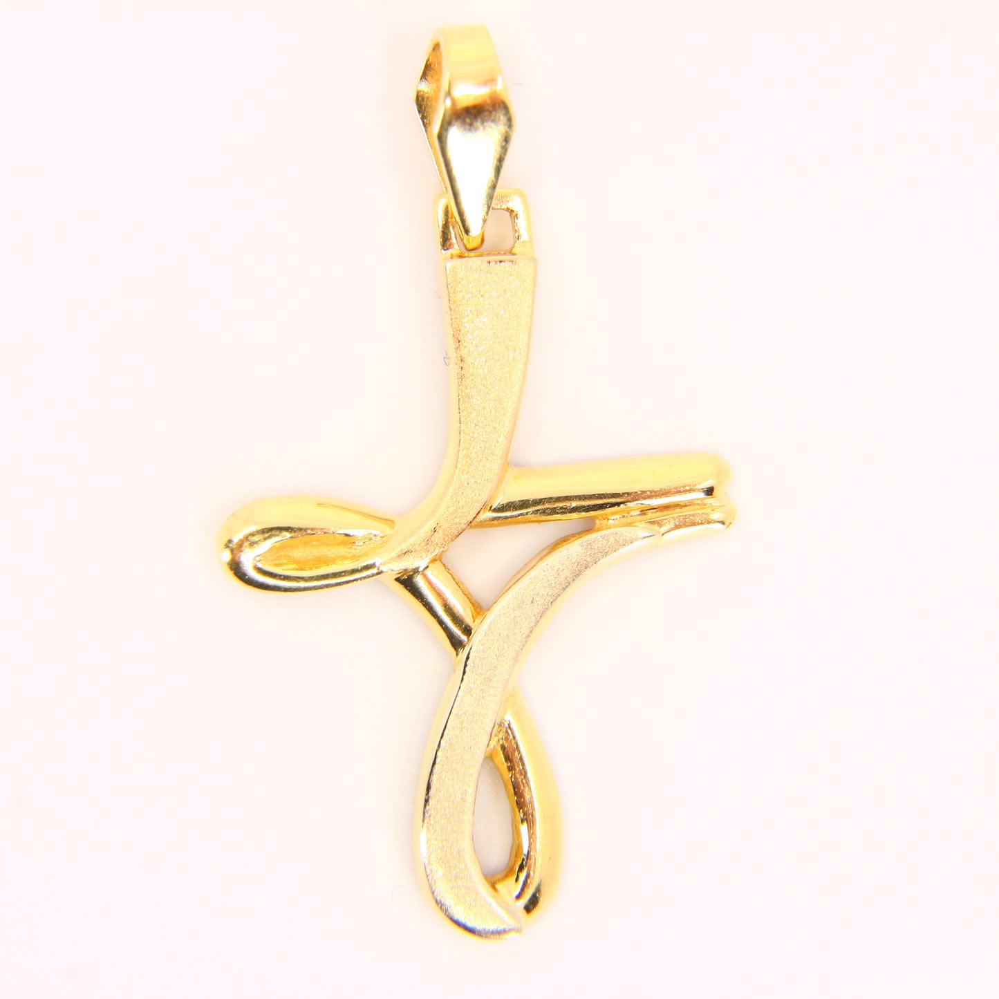 Vintage 18K Gold Modern 3 Tone Art Wavey Cross 18ct Pendant Yellow Gold Charm