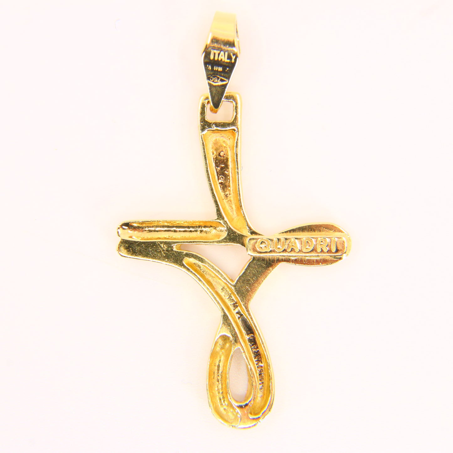 Vintage 18K Gold Modern 3 Tone Art Wavey Cross 18ct Pendant Yellow Gold Charm