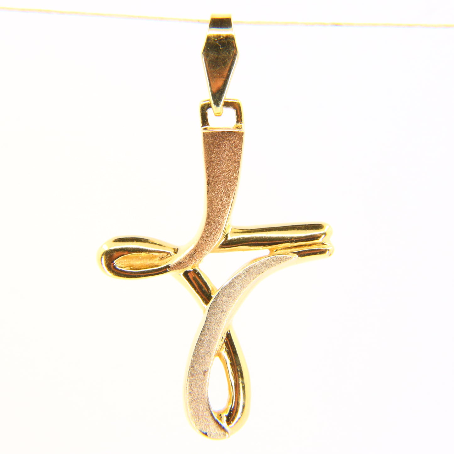 Vintage 18K Gold Modern 3 Tone Art Wavey Cross 18ct Pendant Yellow Gold Charm