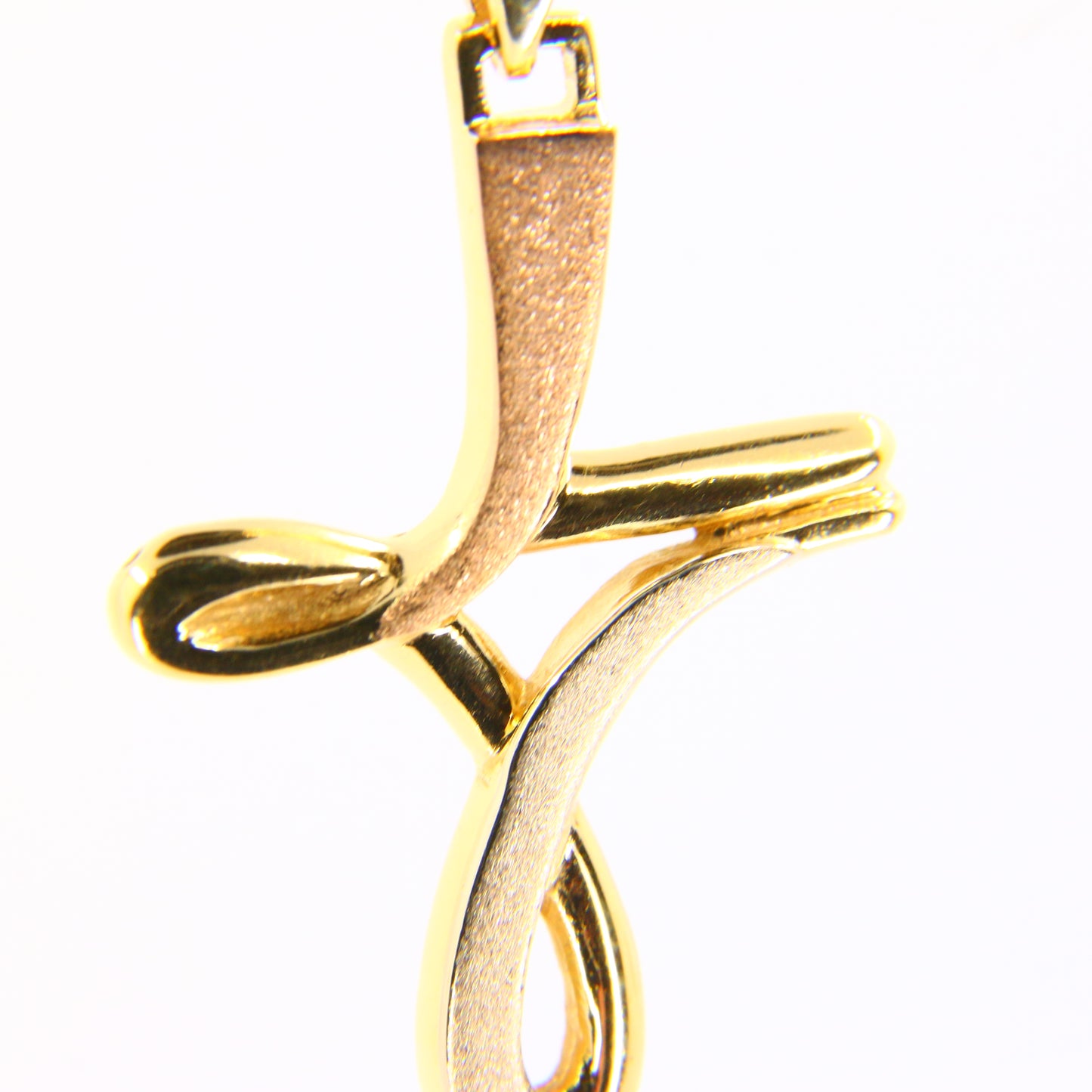 Vintage 18K Gold Modern 3 Tone Art Wavey Cross 18ct Pendant Yellow Gold Charm