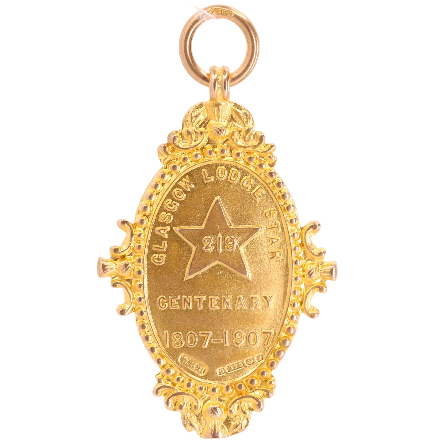 Antique 9ct Hallmarked Gold Glasgow Masonic Lodge Pendant Fob Charm 1907 Gift