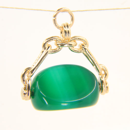 Vintage 9ct Hallmarked Gold Spinner Pendant – Malachite Fob Charm