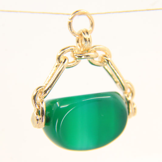 Vintage 9ct Hallmarked Gold Spinner Pendant – Malachite Fob Charm