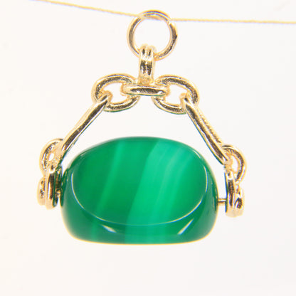 Vintage 9ct Hallmarked Gold Spinner Pendant – Malachite Fob Charm