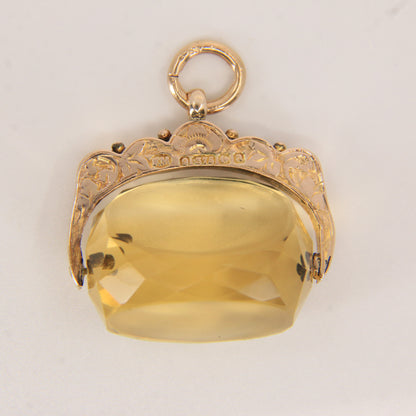 Antique 9ct Hallmarked Gold Spinner – Citrine Fob Pendant Charm