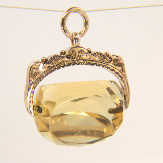 Antique 9ct Hallmarked Gold Spinner – Citrine Fob Pendant Charm