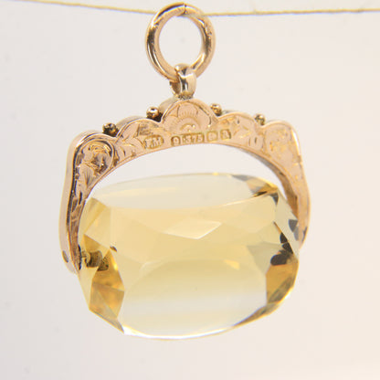 Antique 9ct Hallmarked Gold Spinner – Citrine Fob Pendant Charm