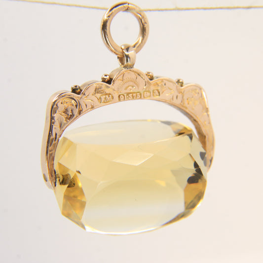 Antique 9ct Hallmarked Gold Spinner – Citrine Fob Pendant Charm