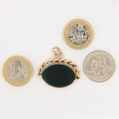 Antique 9ct Hallmarked Spinner Pendant – Bloodstone Carnelian Gold Fob Charm