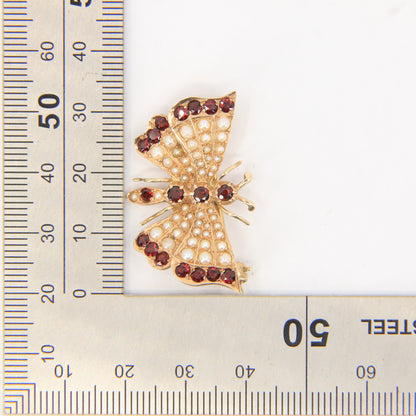 Vintage 9ct Hallmarked Gold Butterfly Brooch Seed Pearl & Garnet Boxed Gift