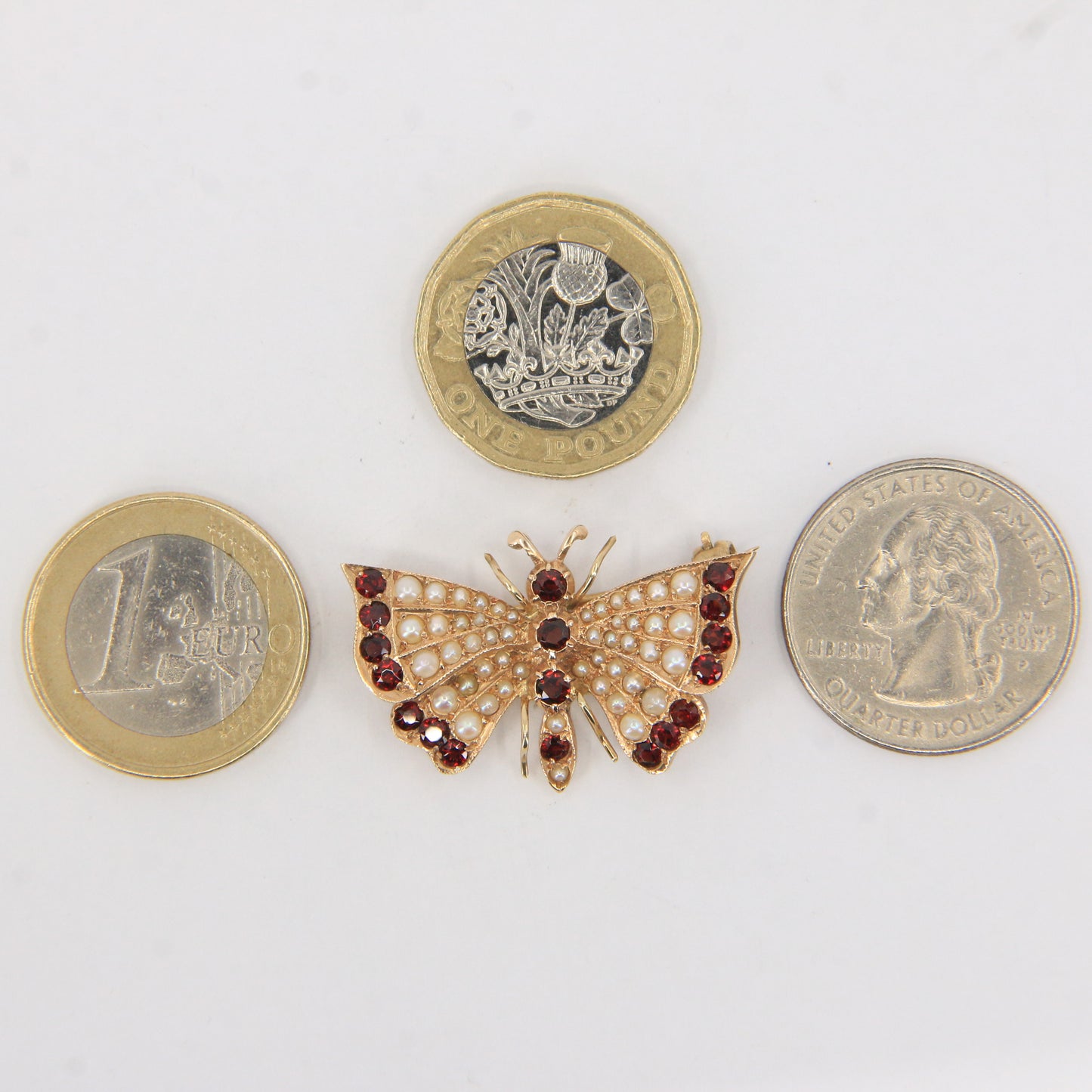 Vintage 9ct Hallmarked Gold Butterfly Brooch Seed Pearl & Garnet Boxed Gift