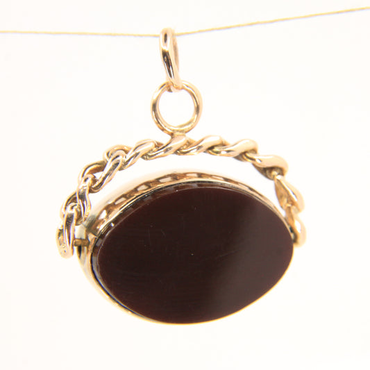 Antique 9ct Hallmarked Spinner Pendant – Bloodstone Carnelian Gold Fob Charm