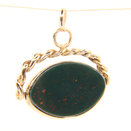 Antique 9ct Hallmarked Spinner Pendant – Bloodstone Carnelian Gold Fob Charm