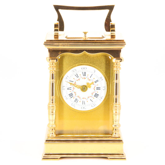 Antique French Carriage Clock With Carrying Case Brass Repeating Circa 1900