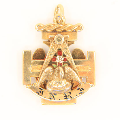 Vintage 14k Solid Gold Masonic 32nd Degree Pendant with Enamel