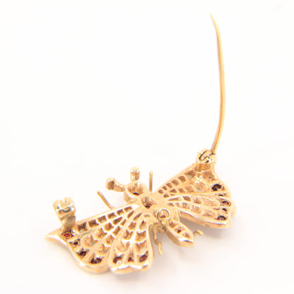 Vintage 9ct Hallmarked Gold Butterfly Brooch Seed Pearl & Garnet Boxed Gift