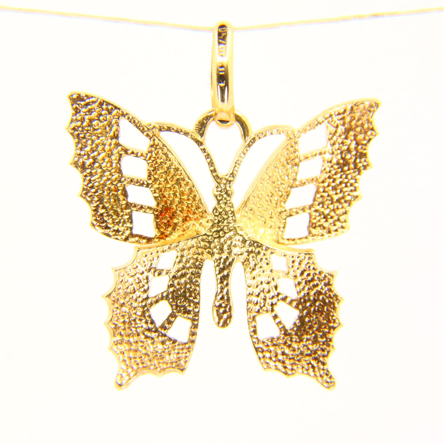 Vintage 18K Butterfly Pendant 18ct Yellow Gold Enamel Detailed Colourful Charm