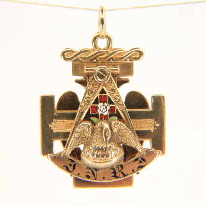 Vintage 14k Solid Gold Masonic 32nd Degree Pendant with Enamel