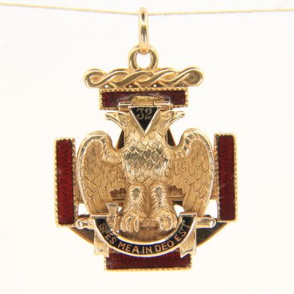 Vintage 14k Solid Gold Masonic 32nd Degree Pendant with Enamel