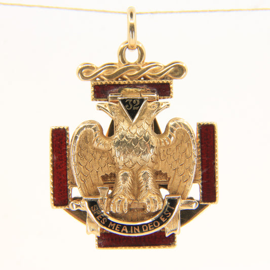 Vintage 14k Solid Gold Masonic 32nd Degree Pendant with Enamel