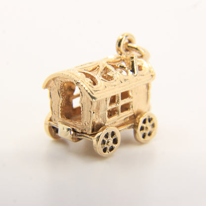 Vintage 9ct Hallmarked Gold Gypsy Wagon Charm | Opening Fortune Pendant