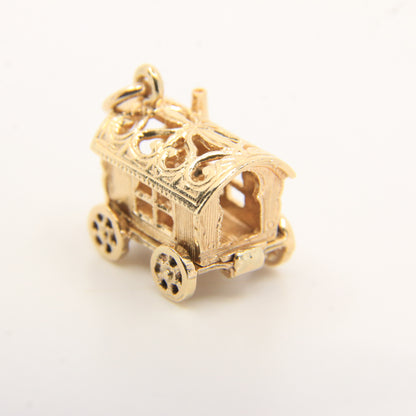 Vintage 9ct Hallmarked Gold Gypsy Wagon Charm | Opening Fortune Pendant